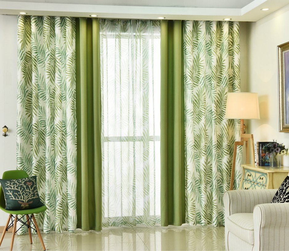 Зеленые шторы в гостиную