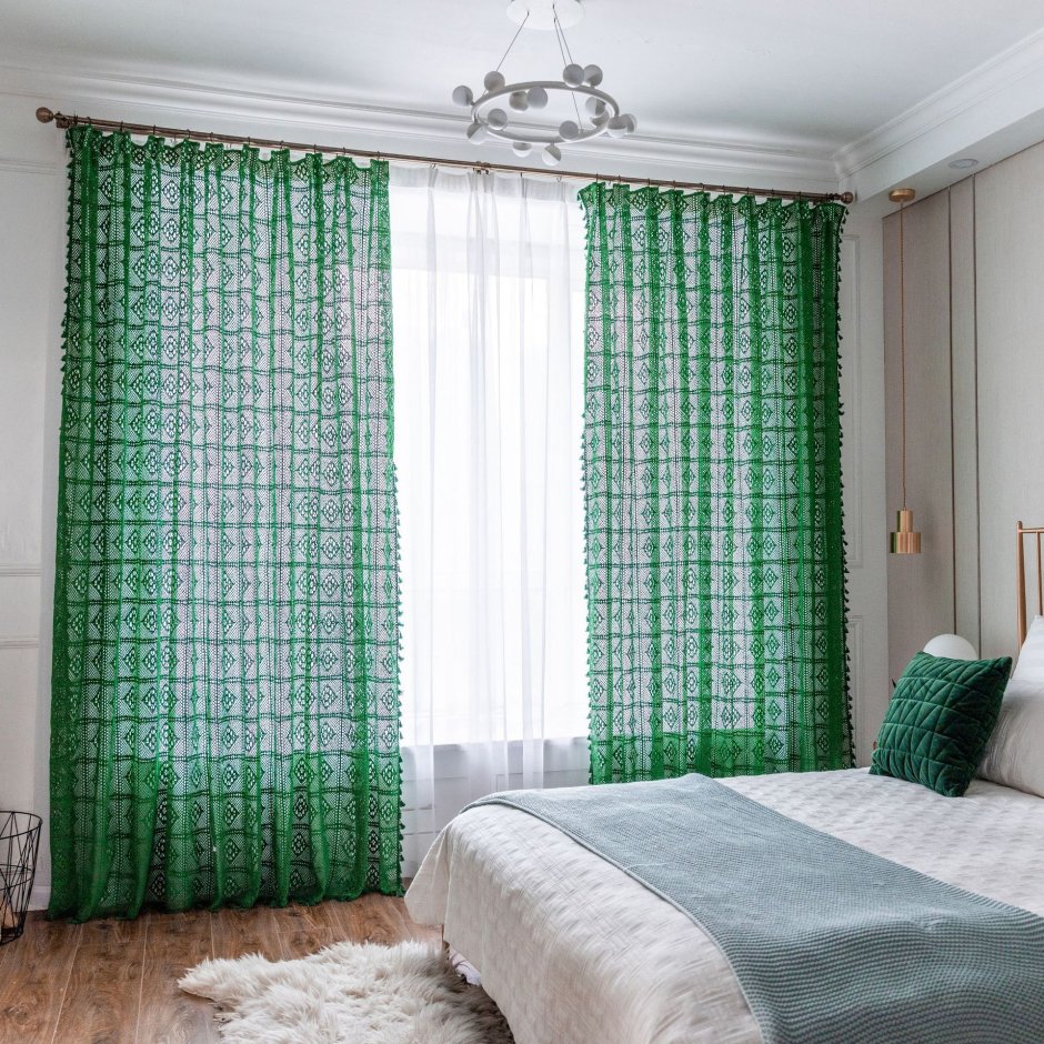 Занавески зеленые в спальню