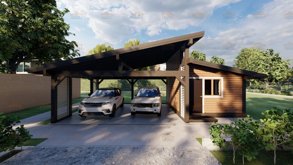 Навес для автомобиля с хозблоком