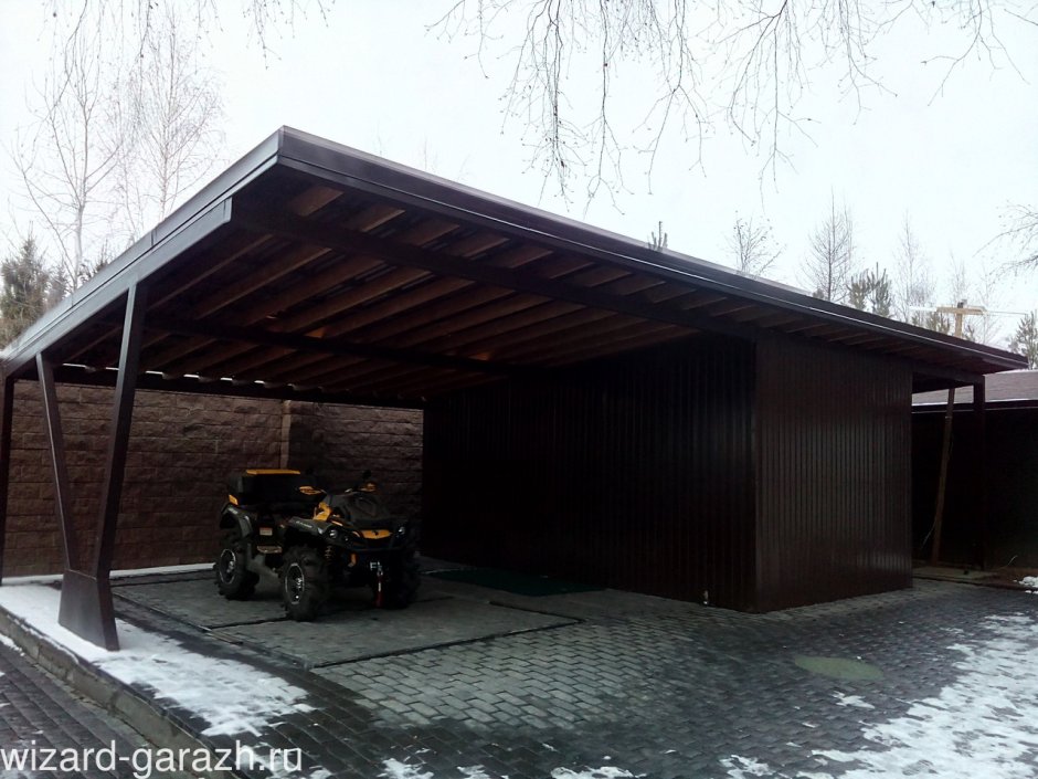 Навес на две машины с хозблоком