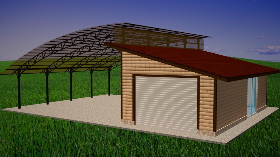 Гараж с навесом для машины