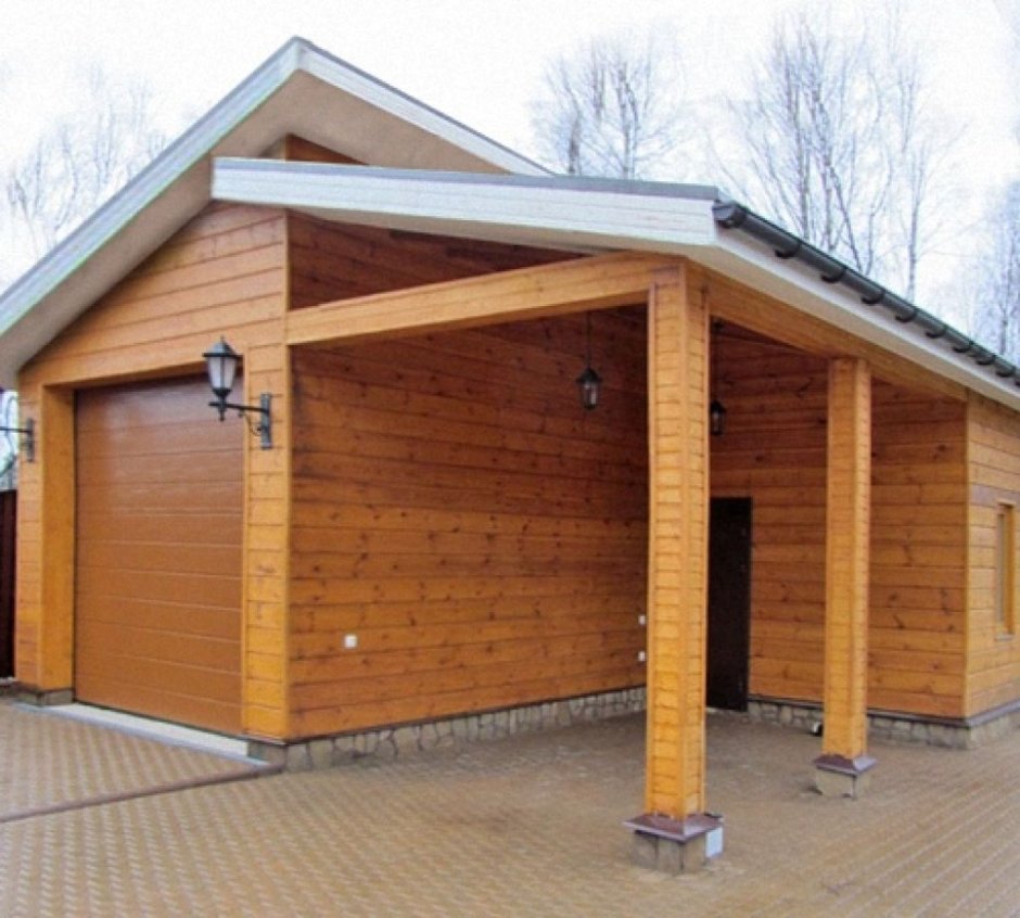 Навес для автомобиля с хозблоком