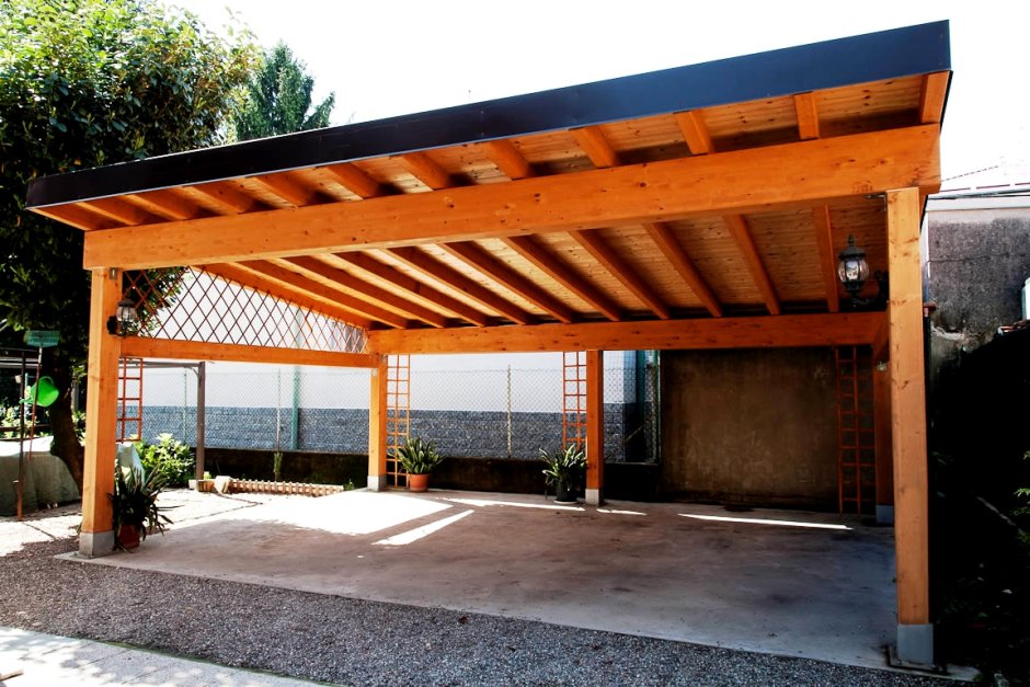 Гараж с односкатной крышей и навесом