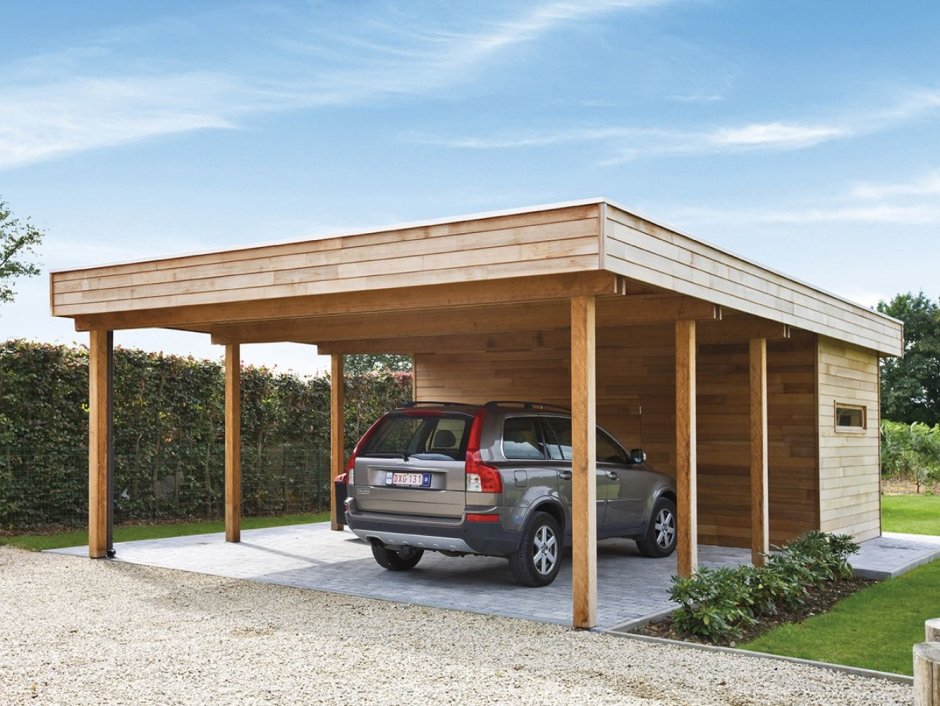 Баня с односкатной крышей и навесом