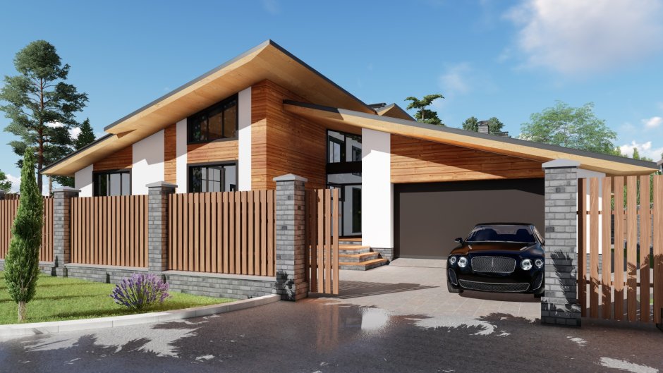 Навес для автомобиля с хозблоком