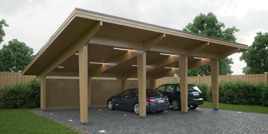 Гараж из клееного бруса с навесом