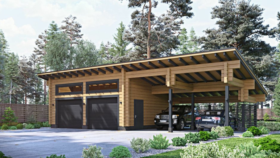 Односкатный навес для автомобиля из дерева