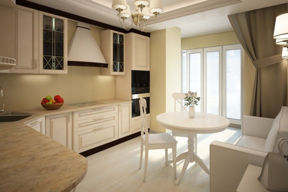 Прямоугольная кухня с балконом