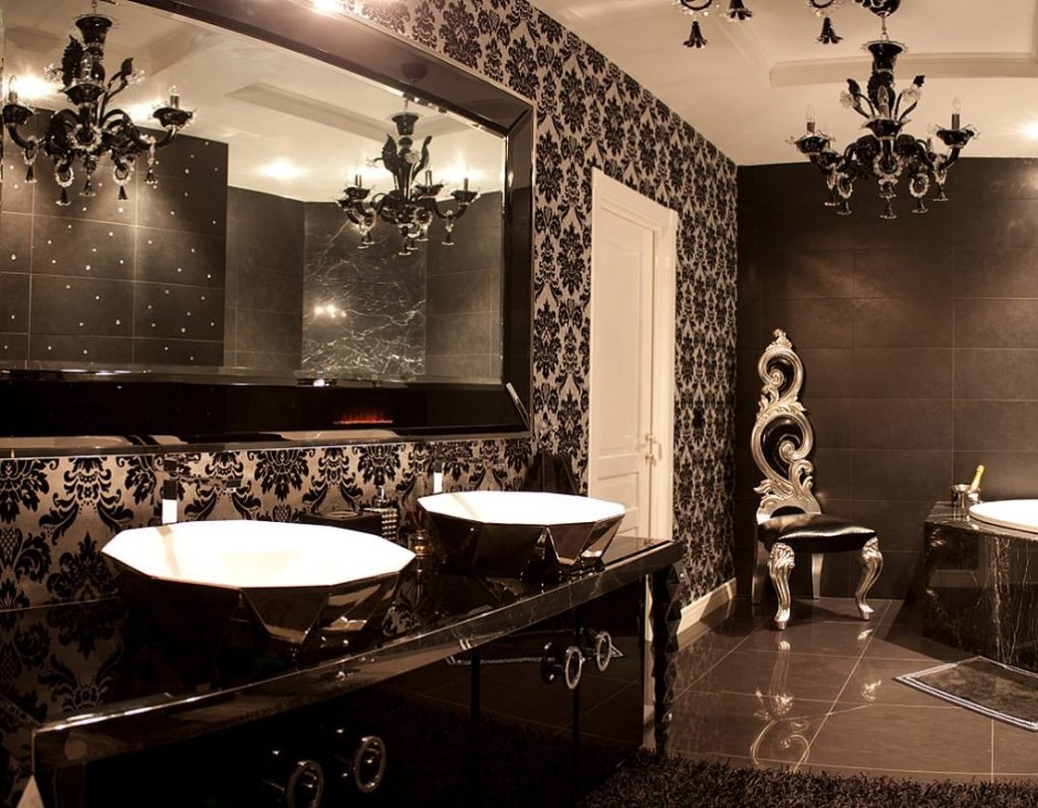 Черно Золотая ванная комната