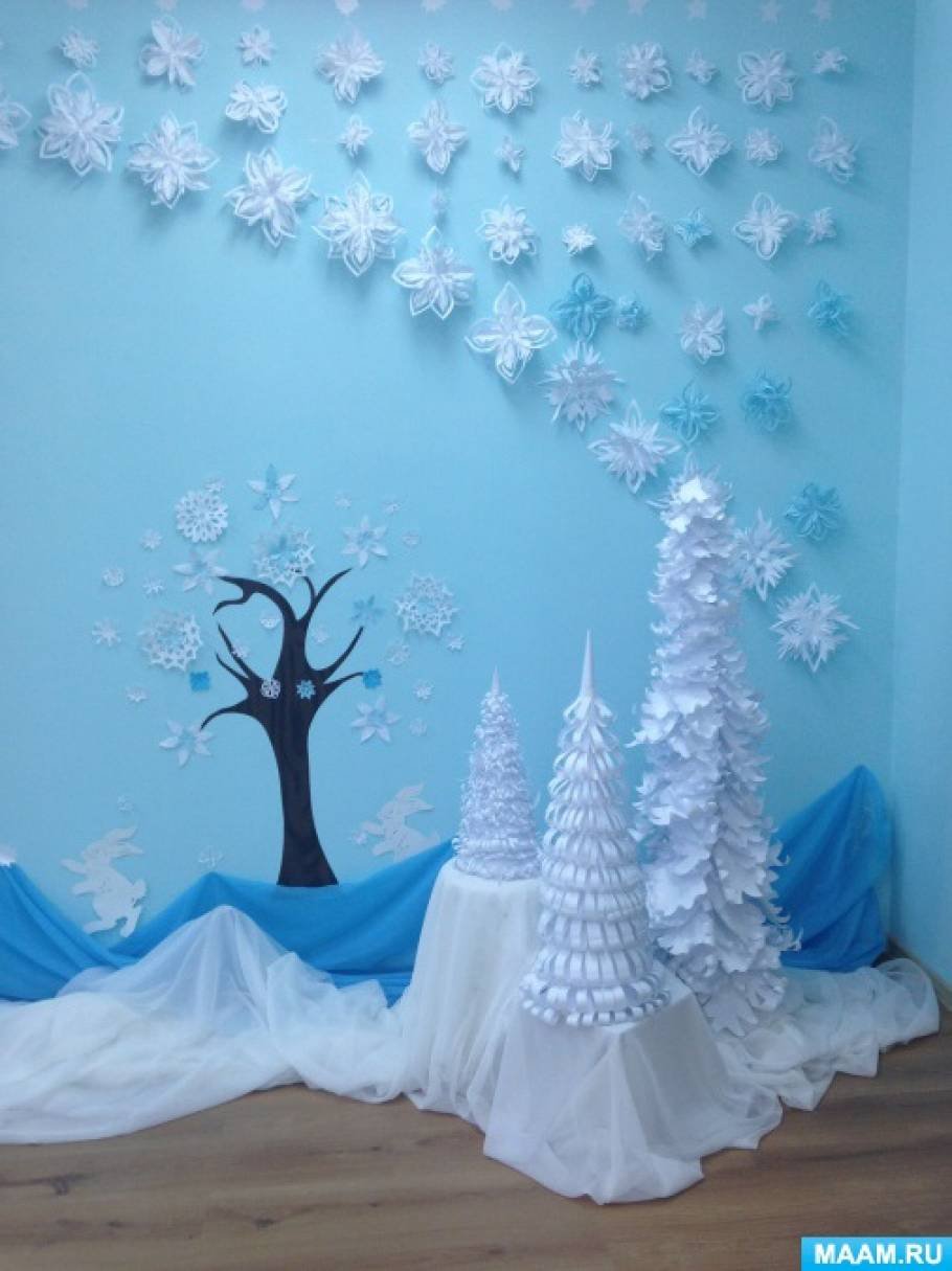 Украшение стены на новый год в детском саду