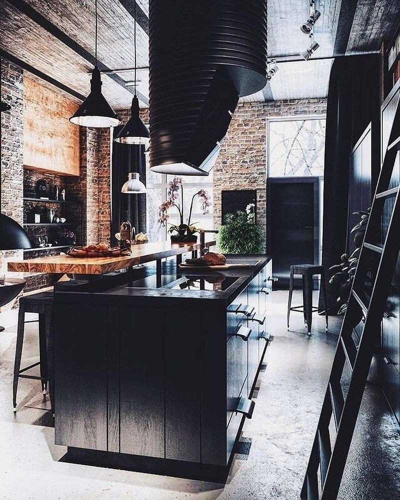 Кухня лофт бордовая