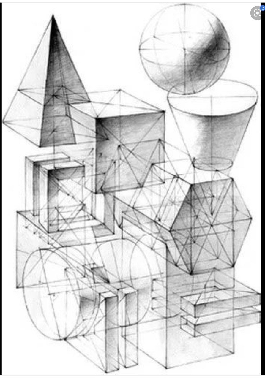 Архитектура дома в объеме из геометрических тел