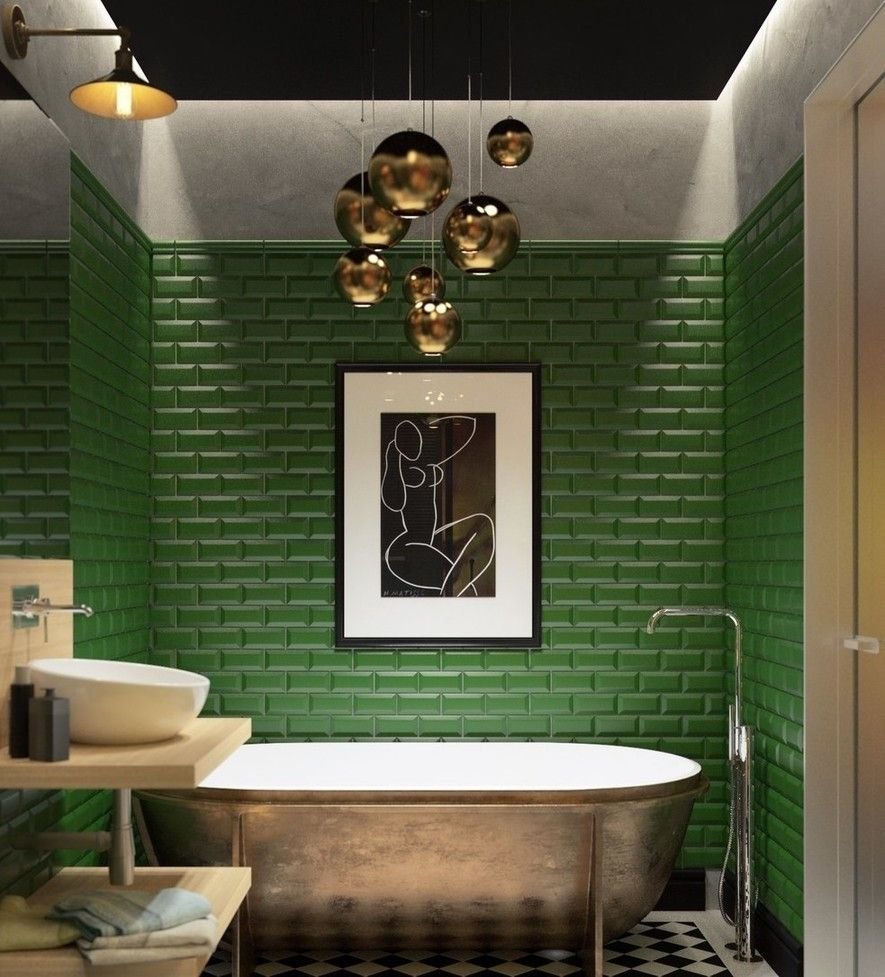 Ванная в темно зеленом цвете