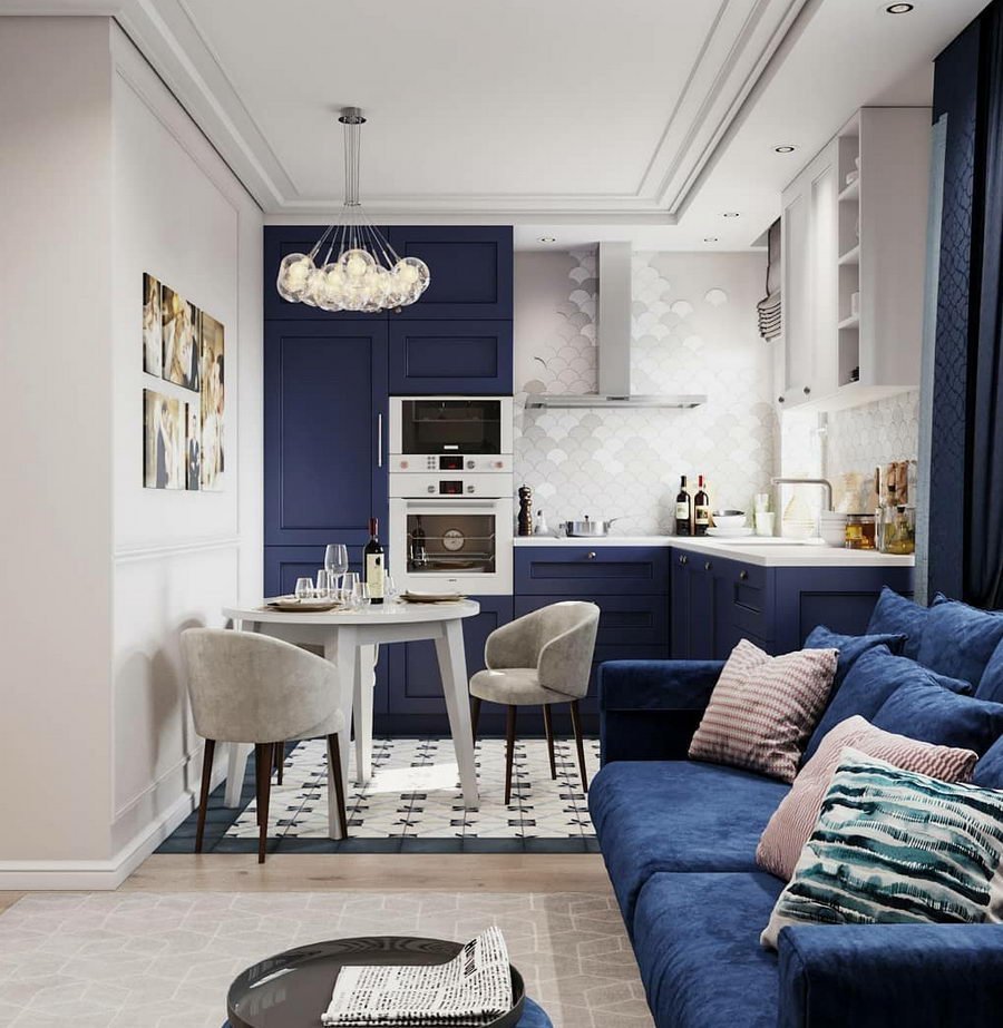 Кухни гостиные в голубом цвете
