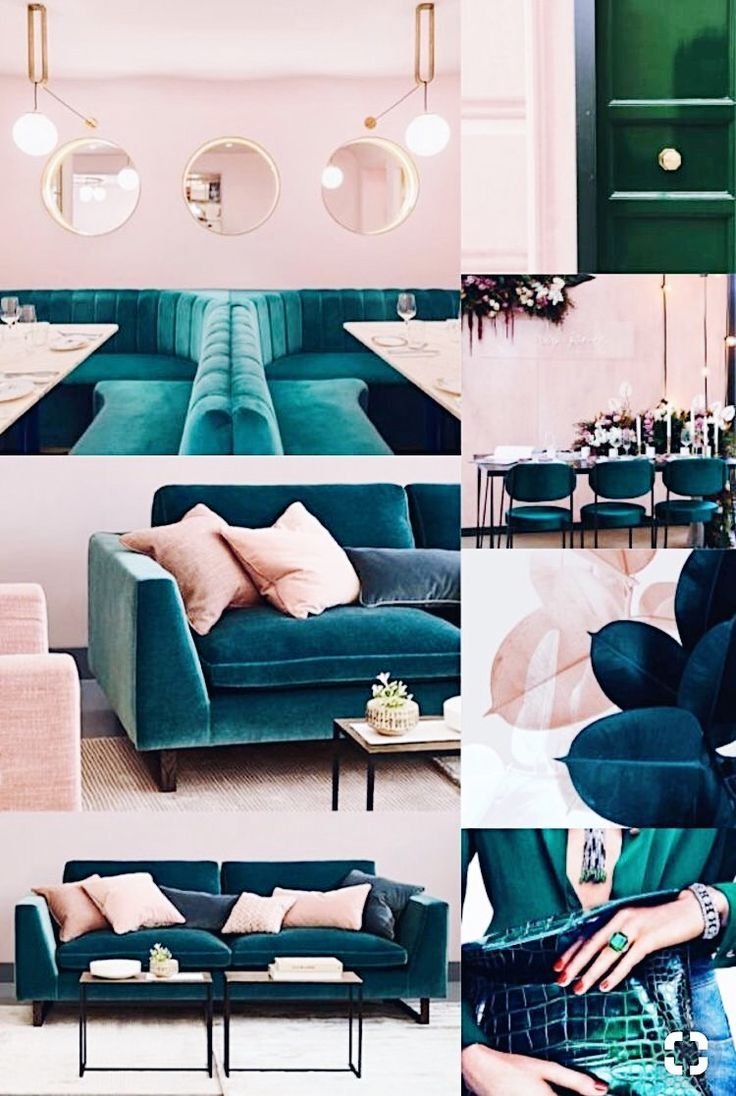 Сочетание изумрудного и розового в интерьере
