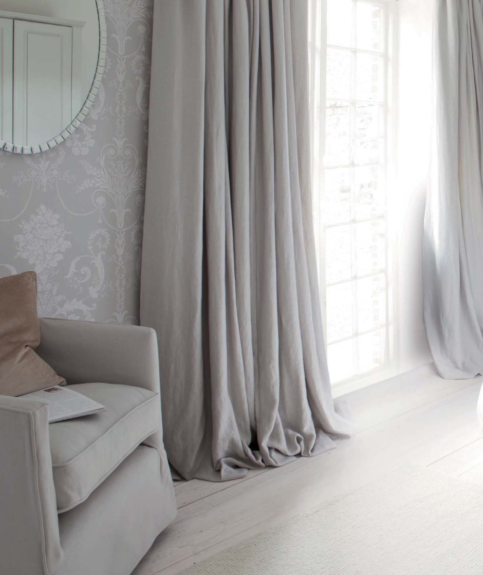 Шторы серые с бежевым