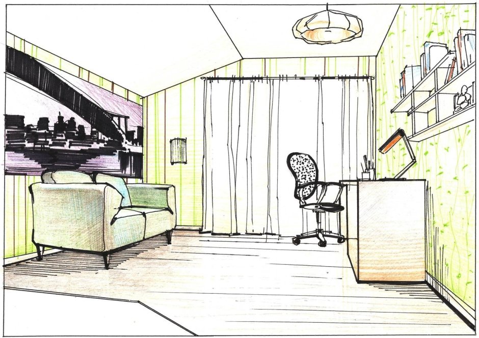 Рисование интерьера комнаты