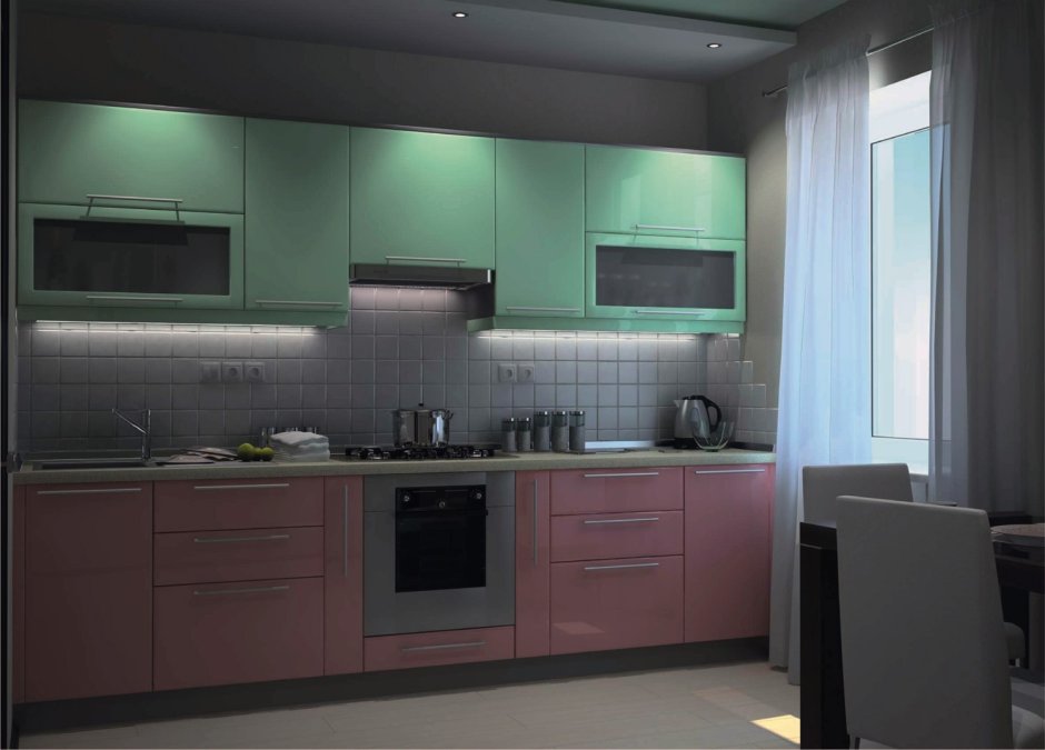 Кухня розовая матовая