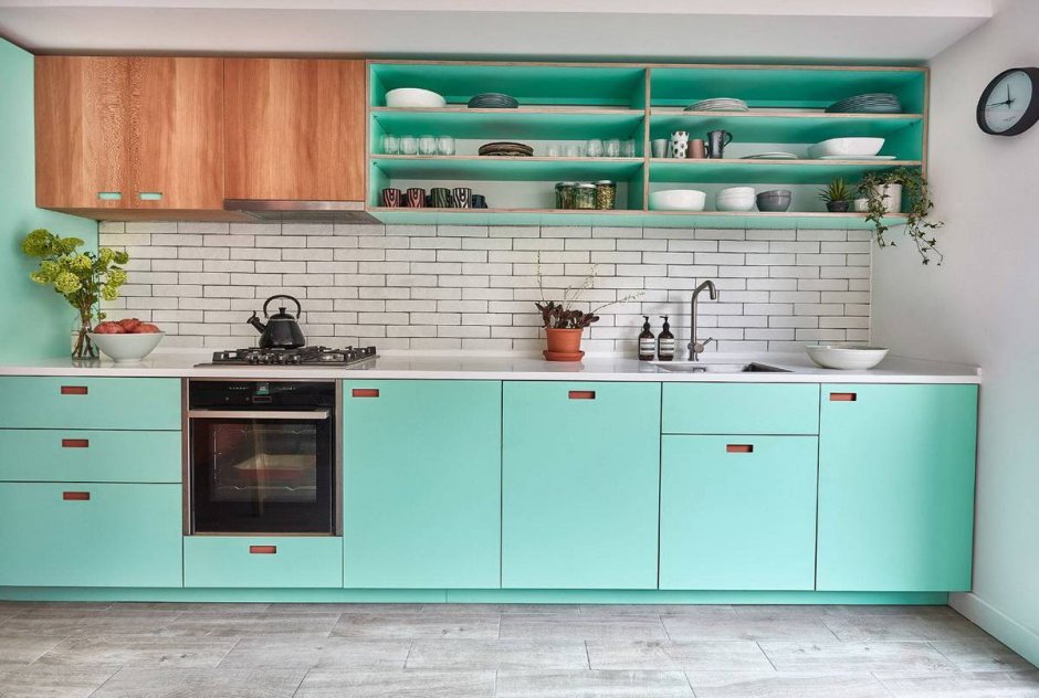 Фартук для бирюзовой кухни