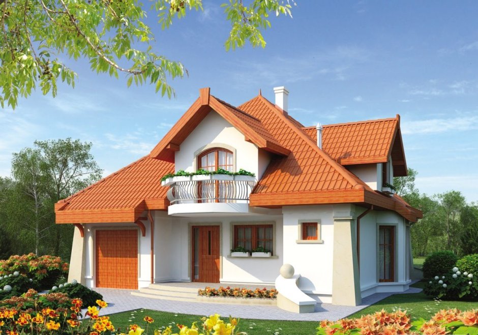 Индивидуальные дома с оранжевой крышей