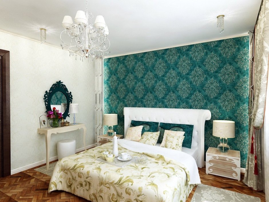 Обои для спальни изумрудного цвета
