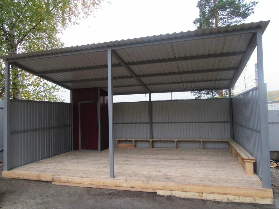 Односкатный навес из профнастила