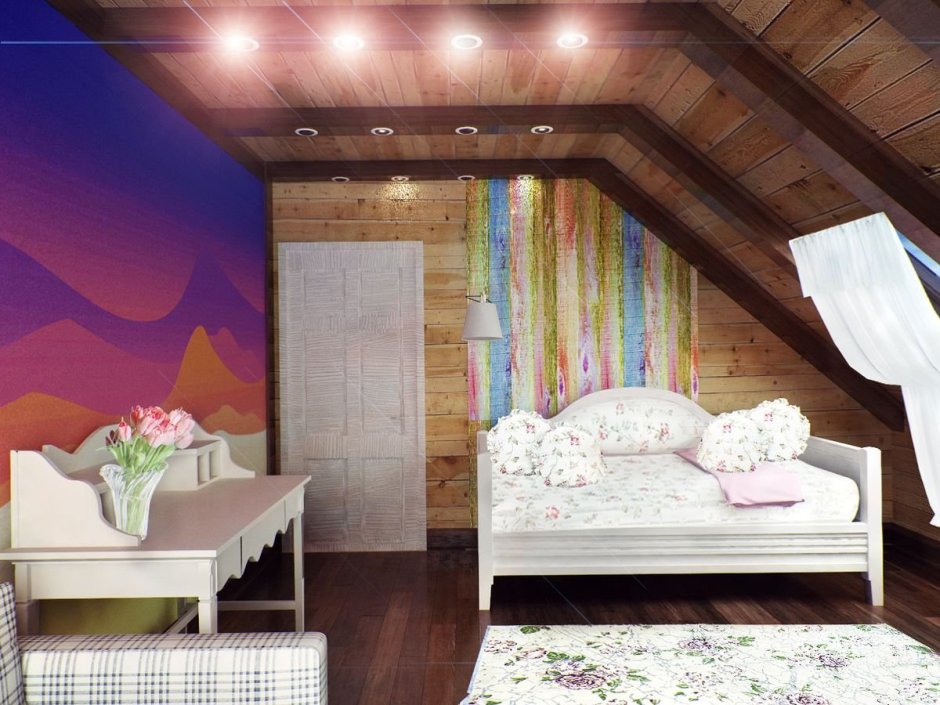 Детская в мансарде из вагонки