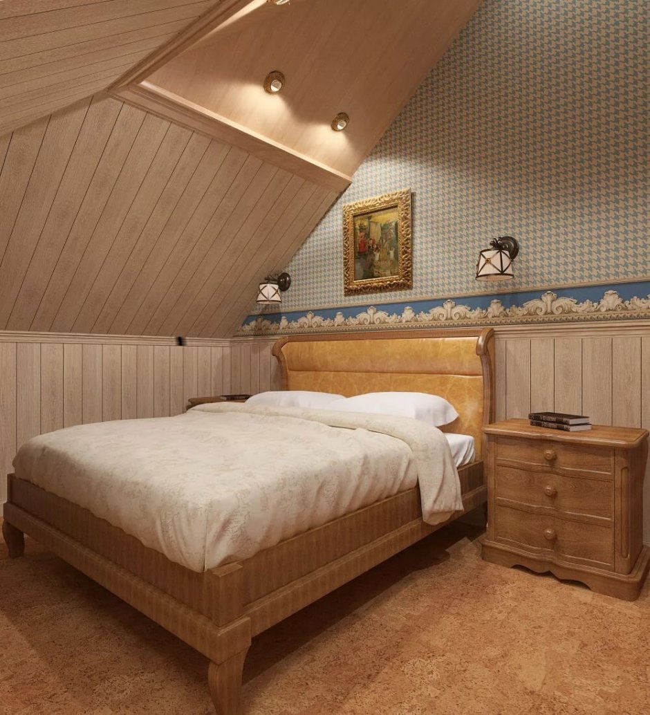 Отделка потолка мансарды