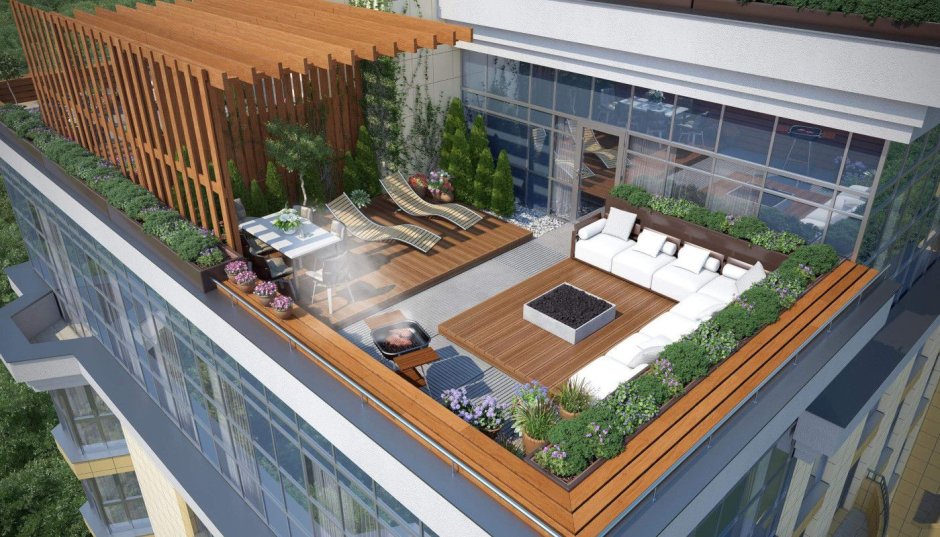 Терраса на крыше жилого комплекса