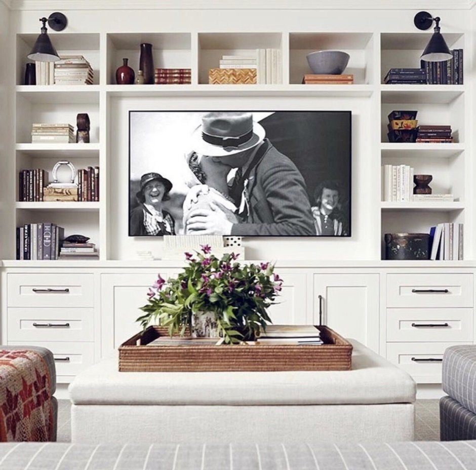 Книжные полки вокруг телевизора