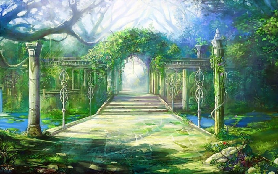 Особняк фэнтези арт Эльфийский Лесной город