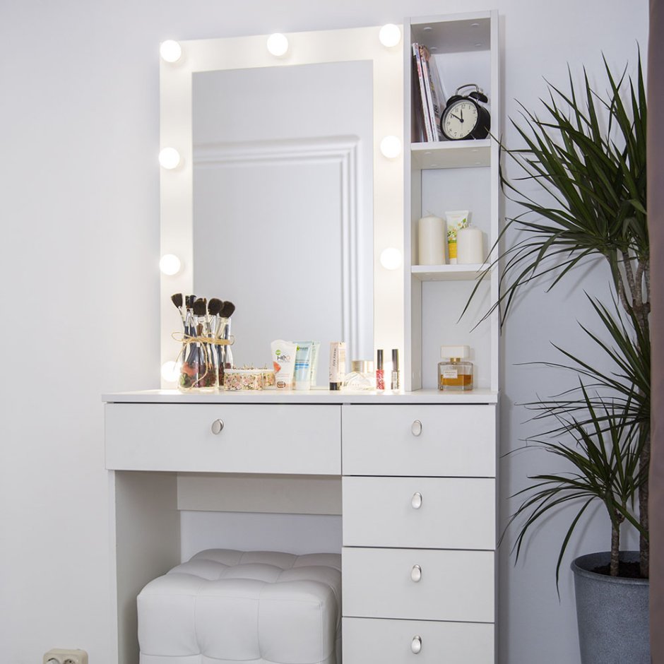 Столик гримерный с зеркалом (2 ящика, зеркало 1000х650)