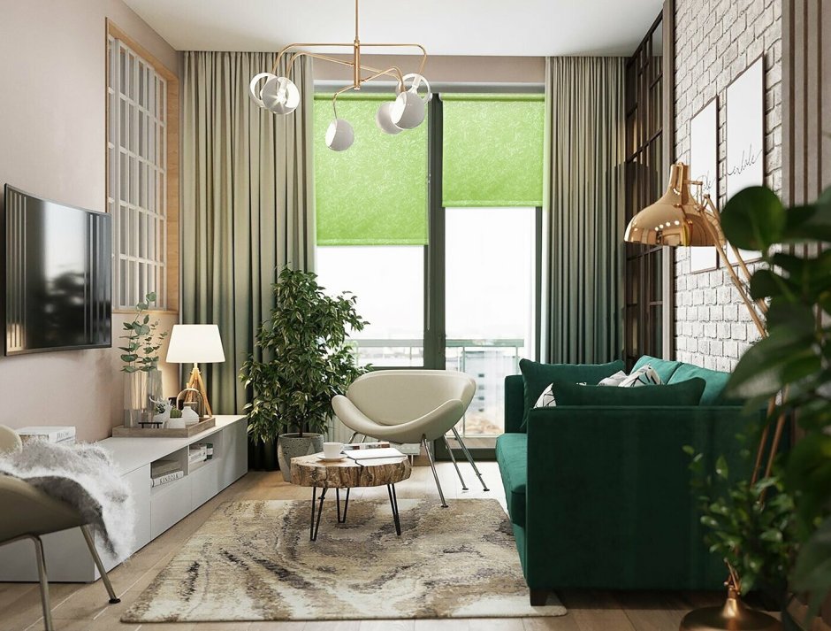 Квартира в скандинавском стиле зеленый