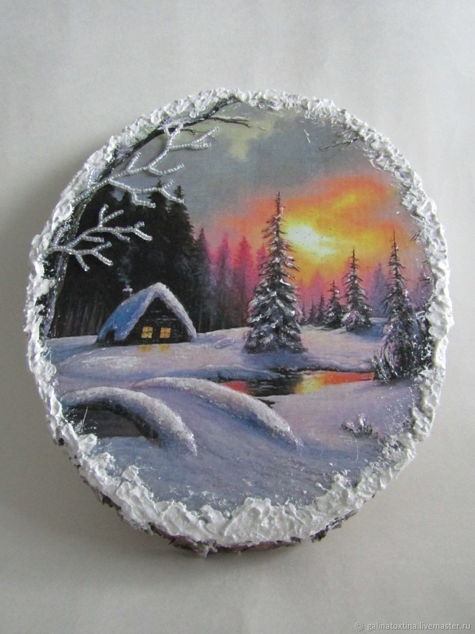 Новогоднее панно на спиле дерева