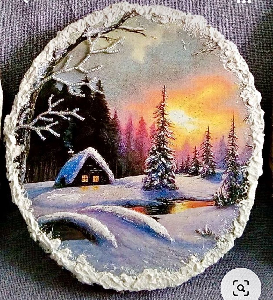 Зимний пейзаж акриловыми красками