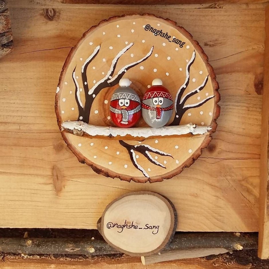 Новогодний сувениры на спилах дерева своими руками