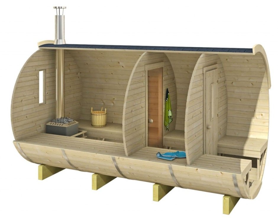 Баня бочка большая с помывочной