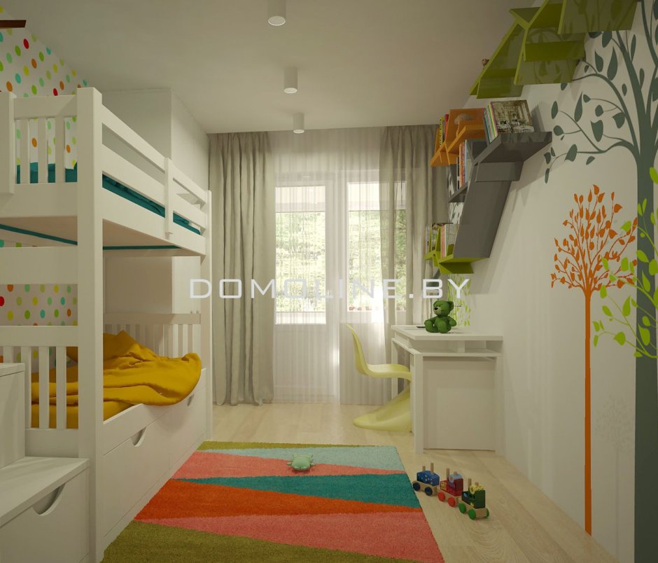 Детская разнополая комната с балконом