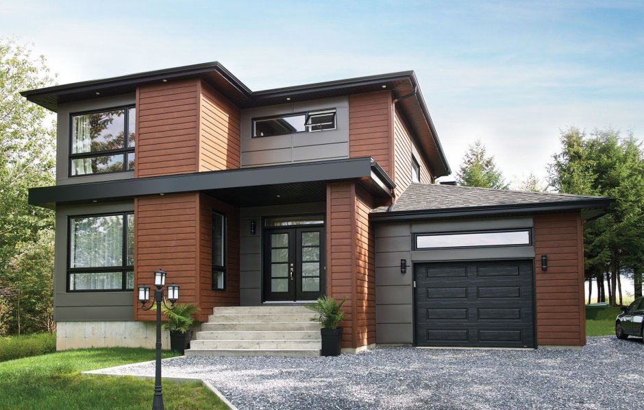 Отделка фасада кирпичом и деревом