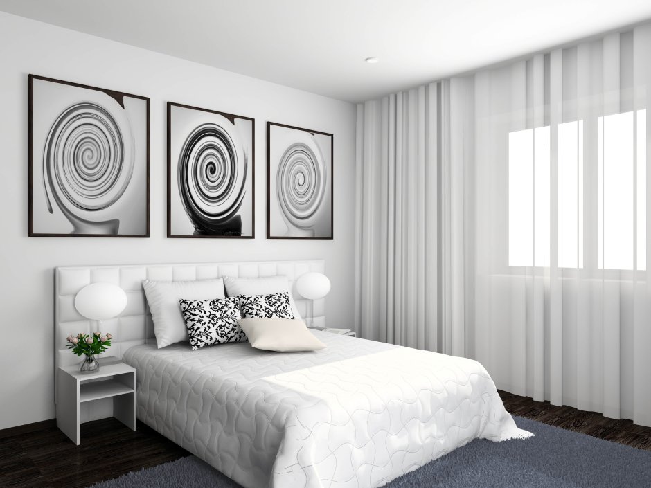 Чёрно белая спальня интерьер