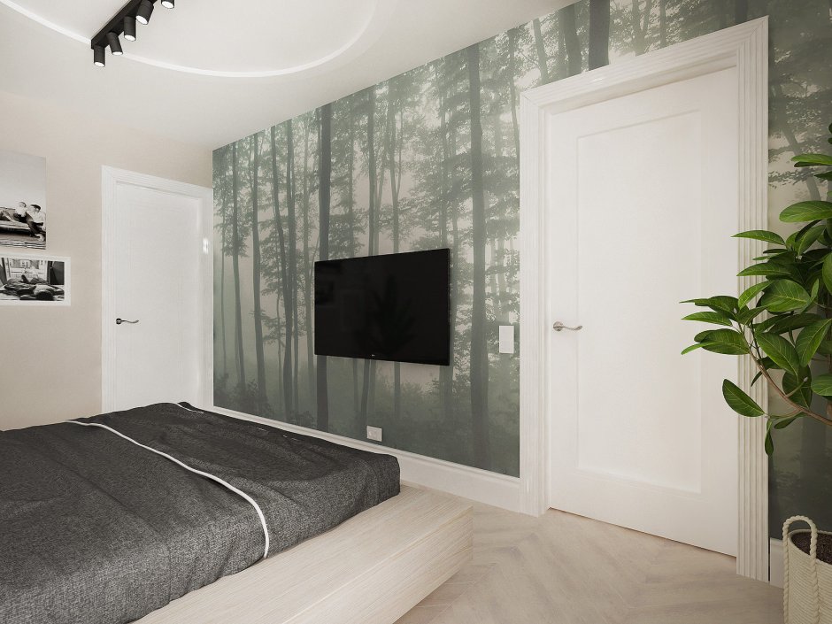 Серые обои белый плинтус интерьер