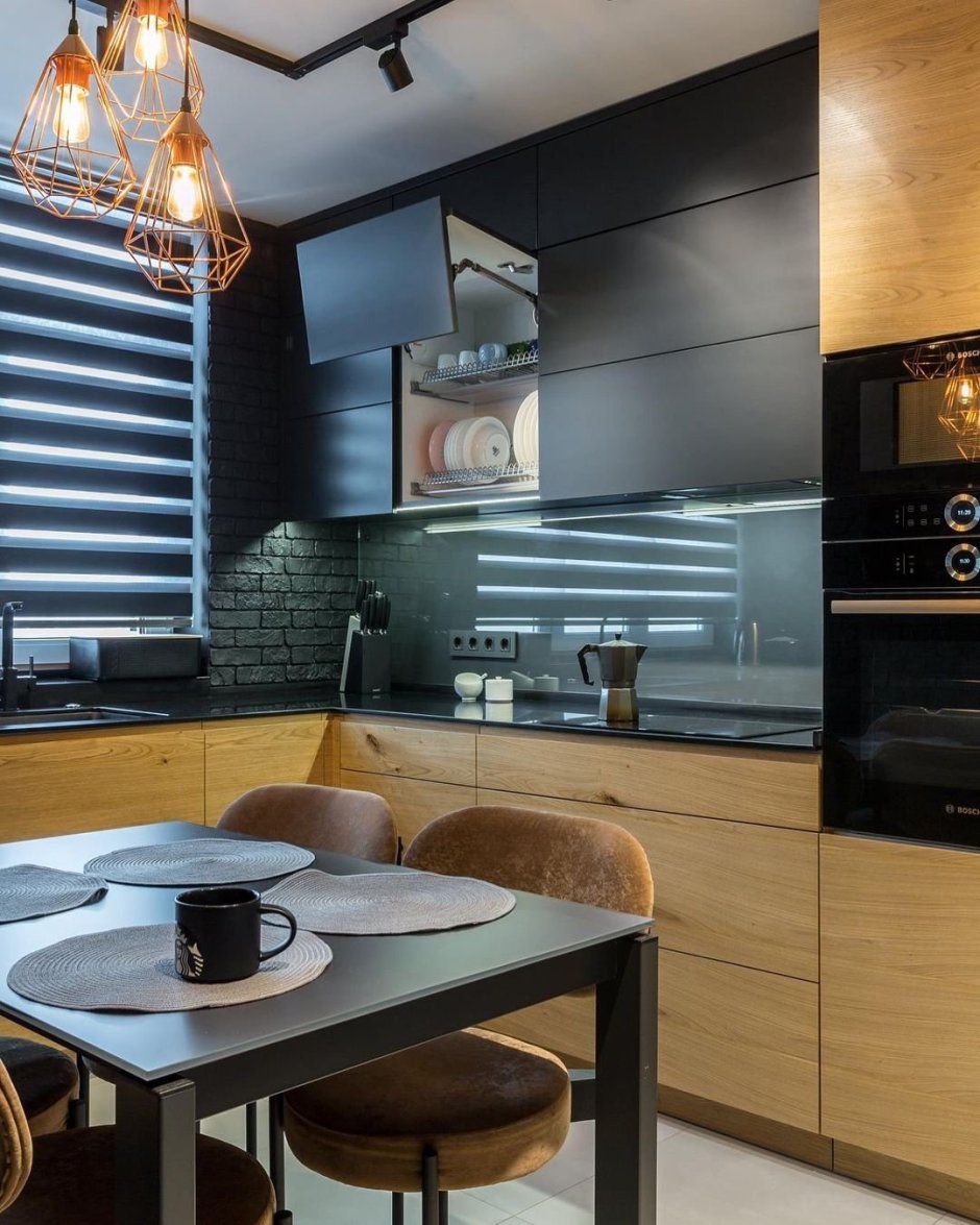 Кухня графит с деревом