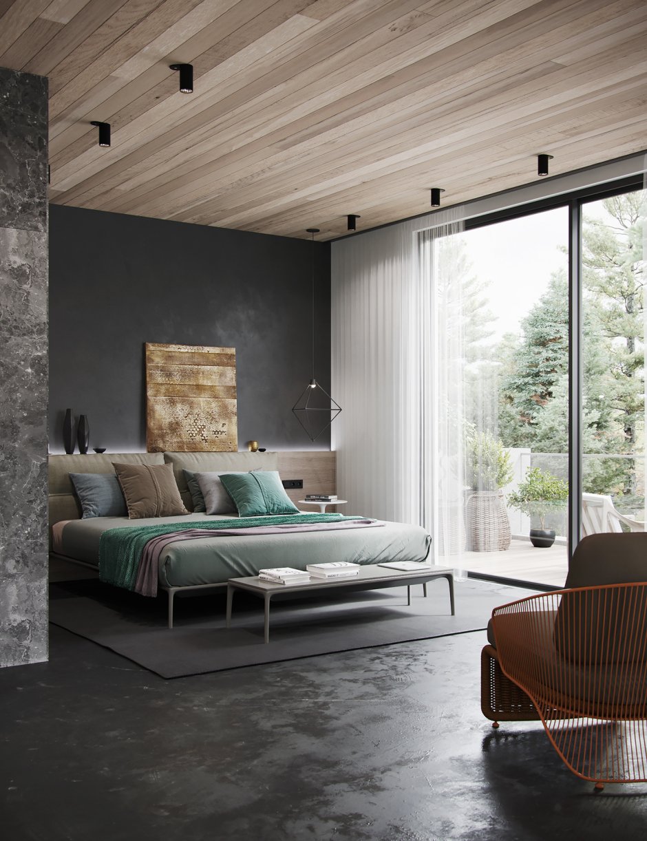 Серый деревянный потолок