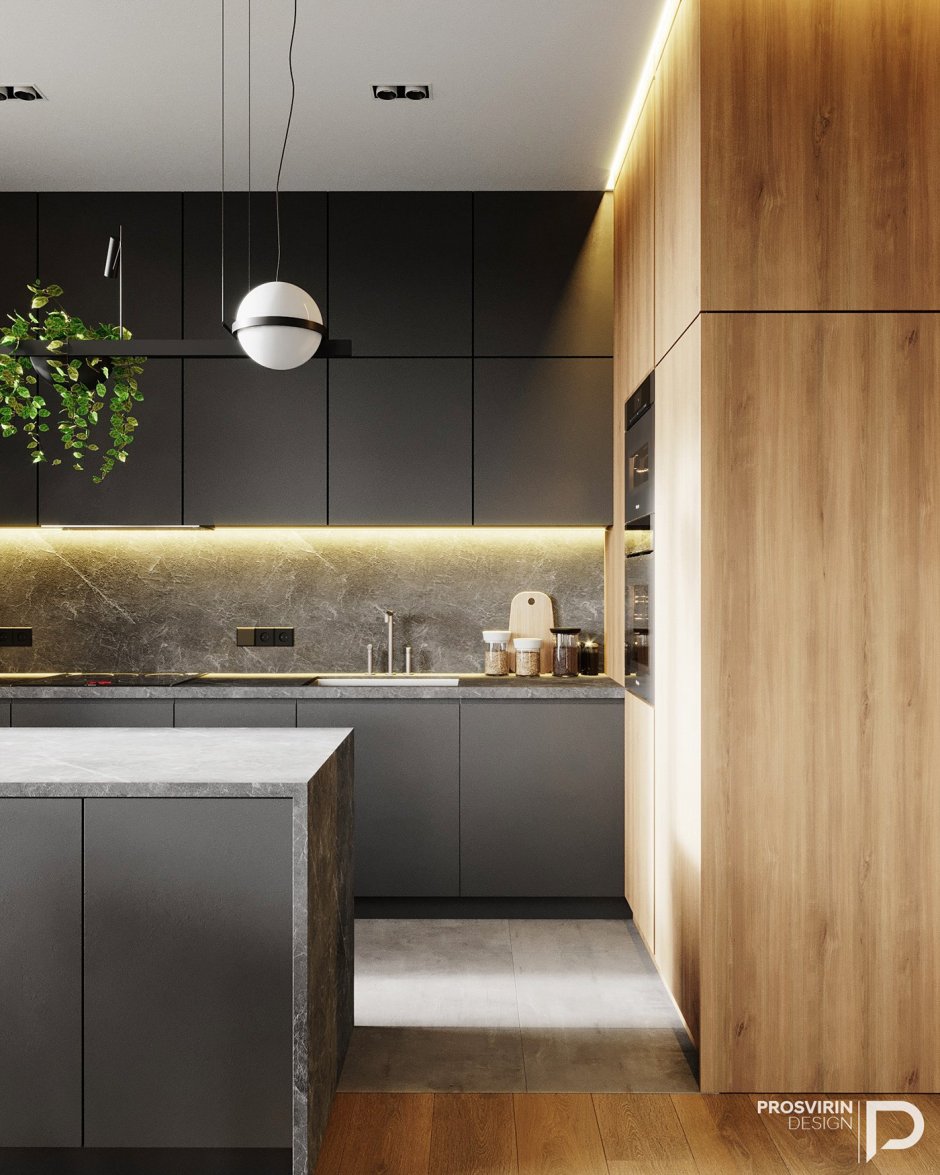 Графитовая кухня в интерьере
