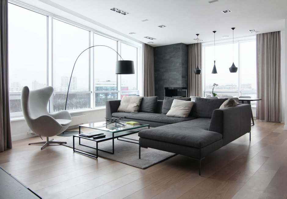 Гостиная в графитовых тонах