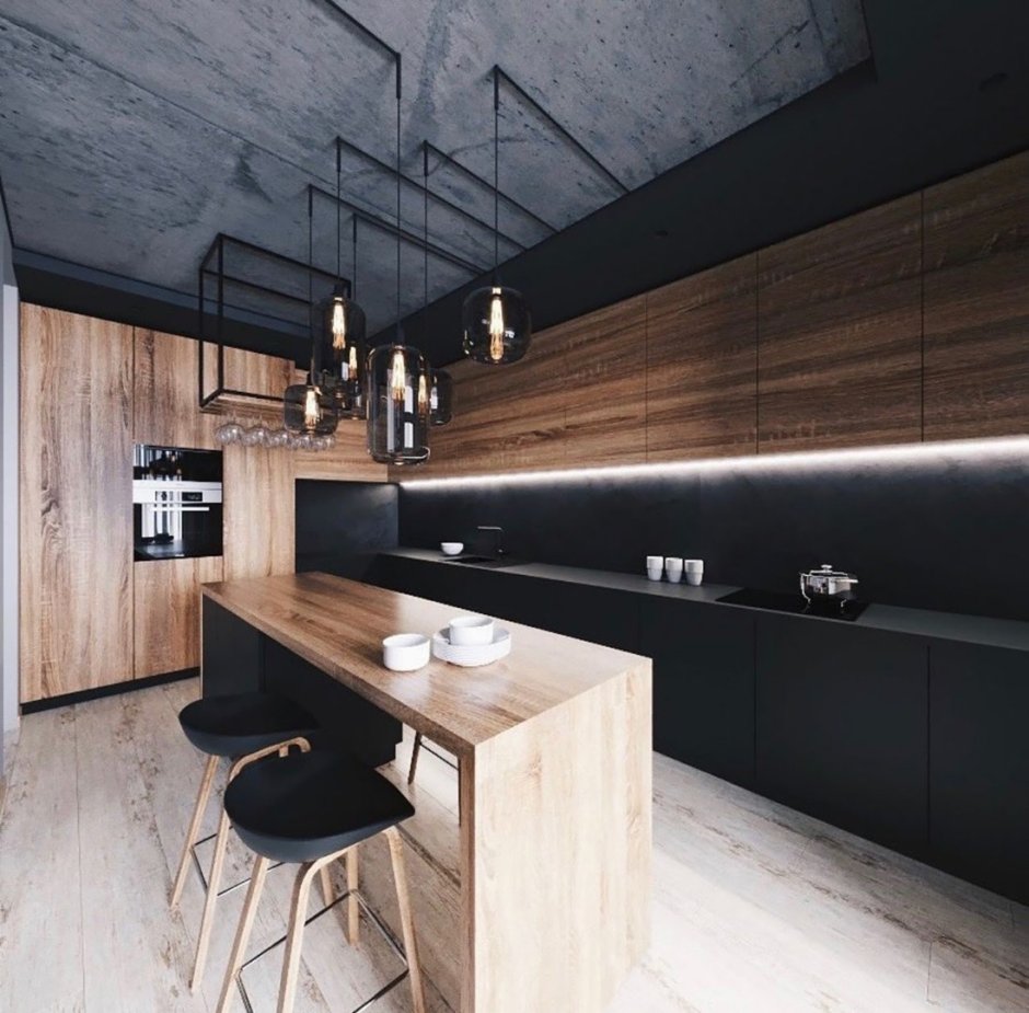 Темная кухня лофт