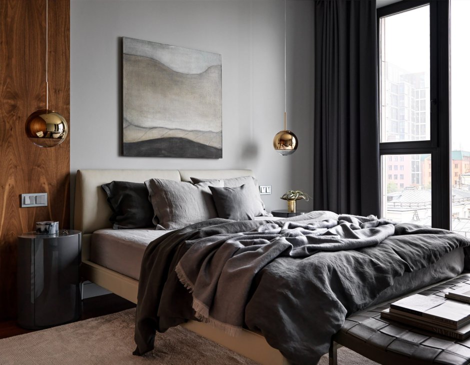Спальня в графитовых тонах