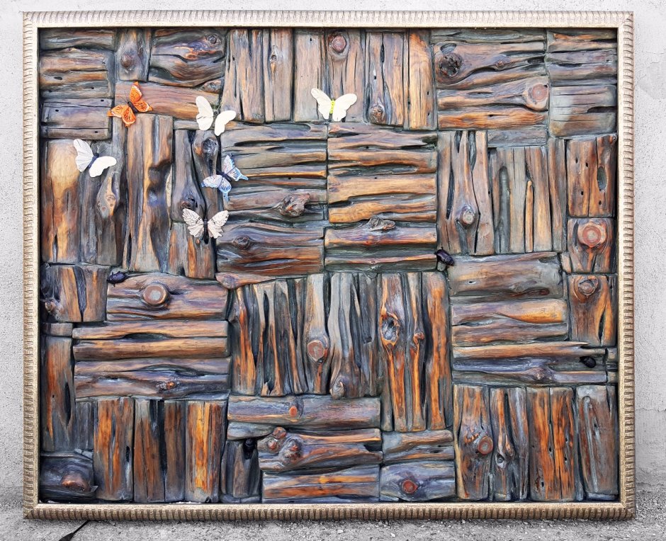 Панно из обожженного дерева с подсветкой