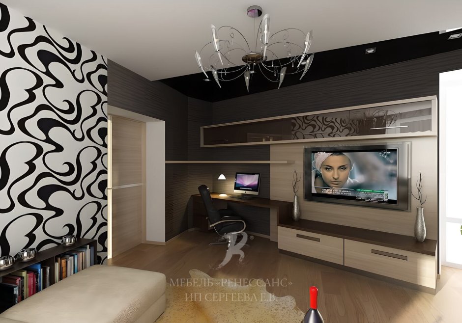 Гостиная с компьютерным столом