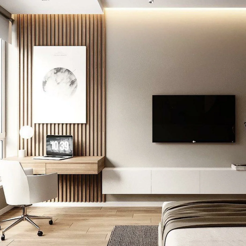 Телевизор на стене в спальне